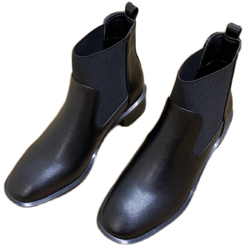 DEAT printemps automne décontracté à talons épais Martin noir élastique en cuir unique chaussures femmes courtes Cool bottes SF309