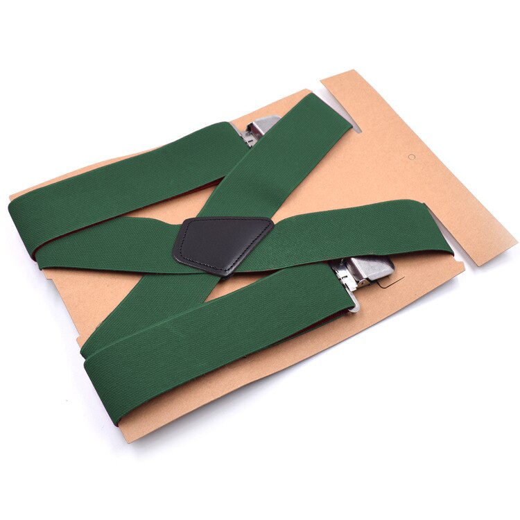 5cm Wide Men Suspenders High Elastic Adjustable 4 Strong Clips Suspender Heavy Duty X Back Trousers Braces: ArmyGreen