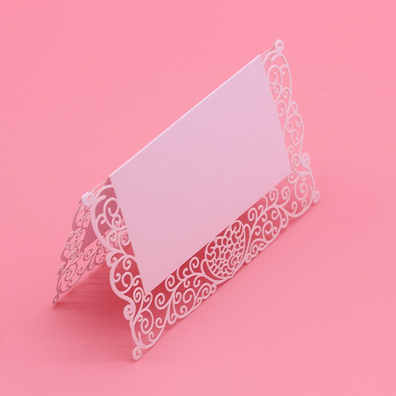 100 stks/partij Cut-out skelet Kant Bloemen Bruiloft Verjaardagsfeestje Tafel Naam Wijn Voedsel Gast Zetels Plaats Kaarten Gunst decoratie