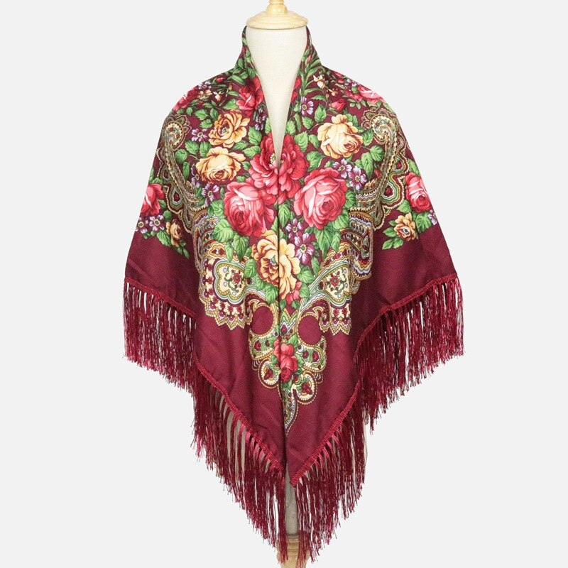Suda – châle de Style russe, grande taille, en coton, grande écharpe carrée, romantique, National: wine / 135135
