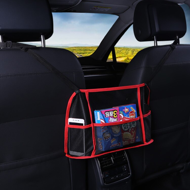 Car Seat Storage Net Pocket Storage Auto Interior Organizer Box Handbag Car Universal Hanging Store And Take Freely Bag: Luxury red black
