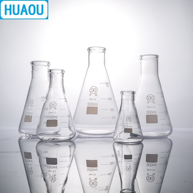 HUAOU 1000 mL Erlenmeyer fiole Borosilicate 3.3 verre col étroit conique Triangle fiole laboratoire équipement de chimie