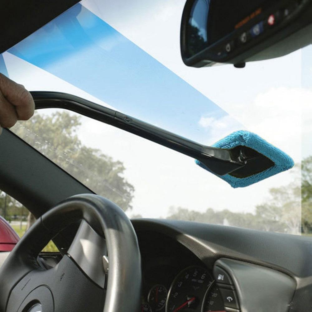 Microfiber Auto Car Window Cleaner Long Handle Car Wash Brush Dust Car Care Windshield Shine Towel Handy Washable Car Clean