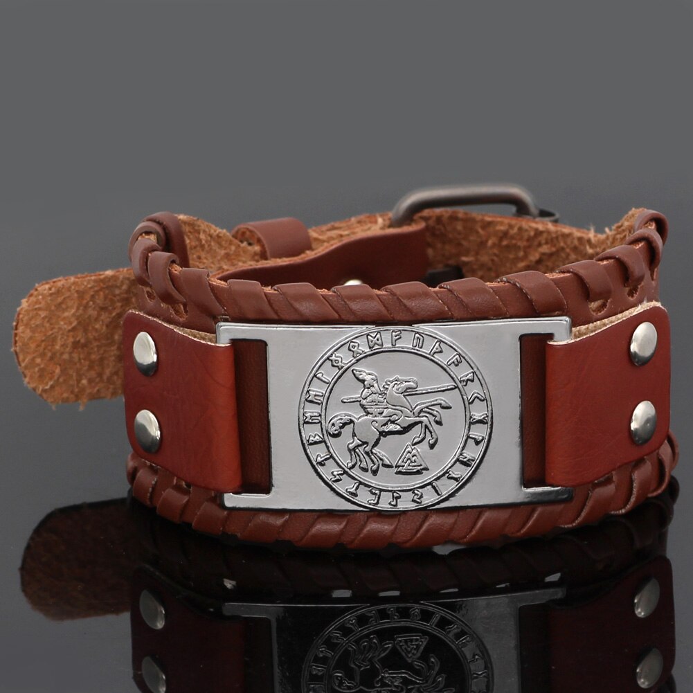 nordisch Wikinger Odin reiten Sleipni Rune leder amulett Armbinde-einstellbare größe 19-31 cm: qiangzon