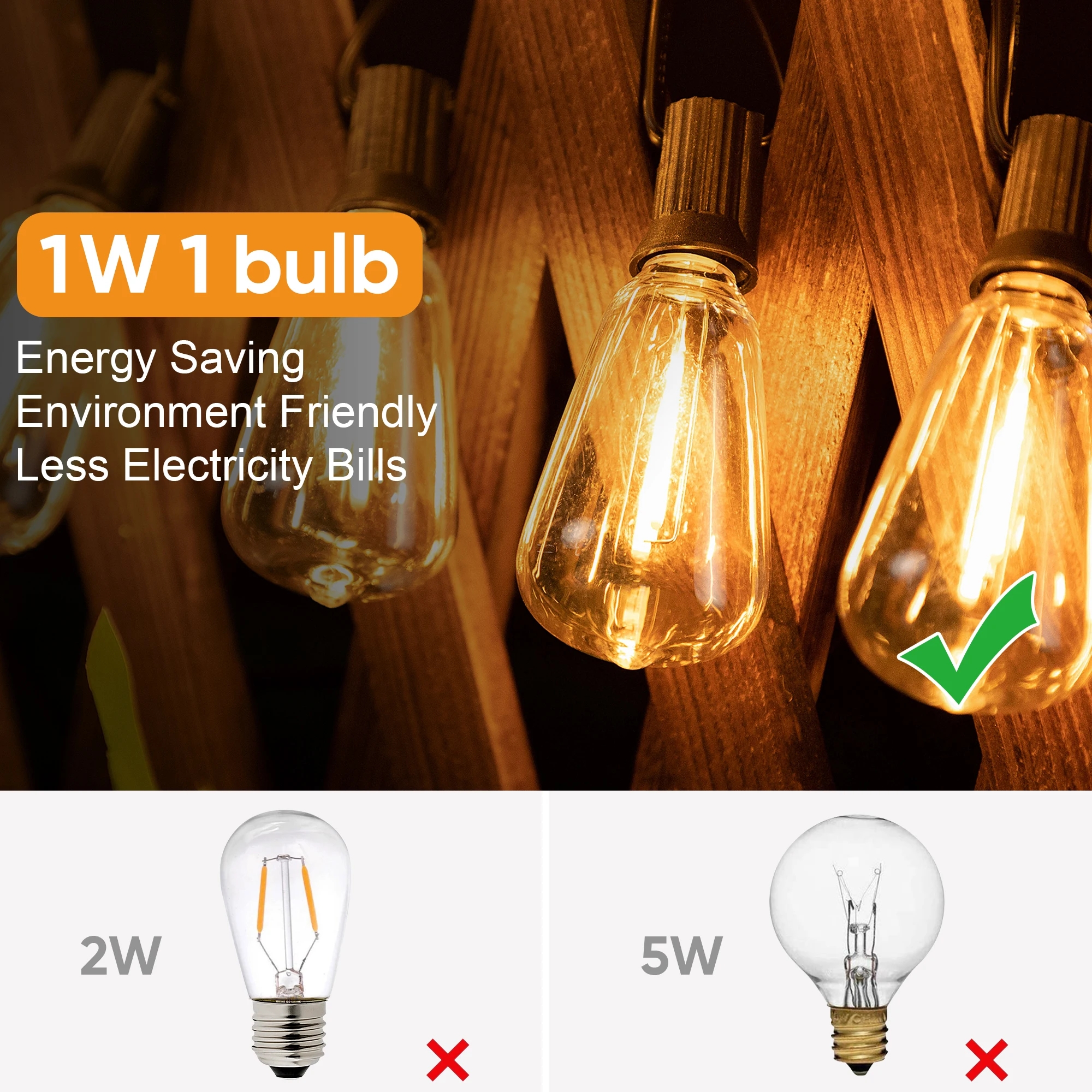 Guirlande lumineuse d'extérieur ST38, connectable, incassable, étanche, ampoule LED en plastique, variable, décoration de jardin, Patio, lumière féerique