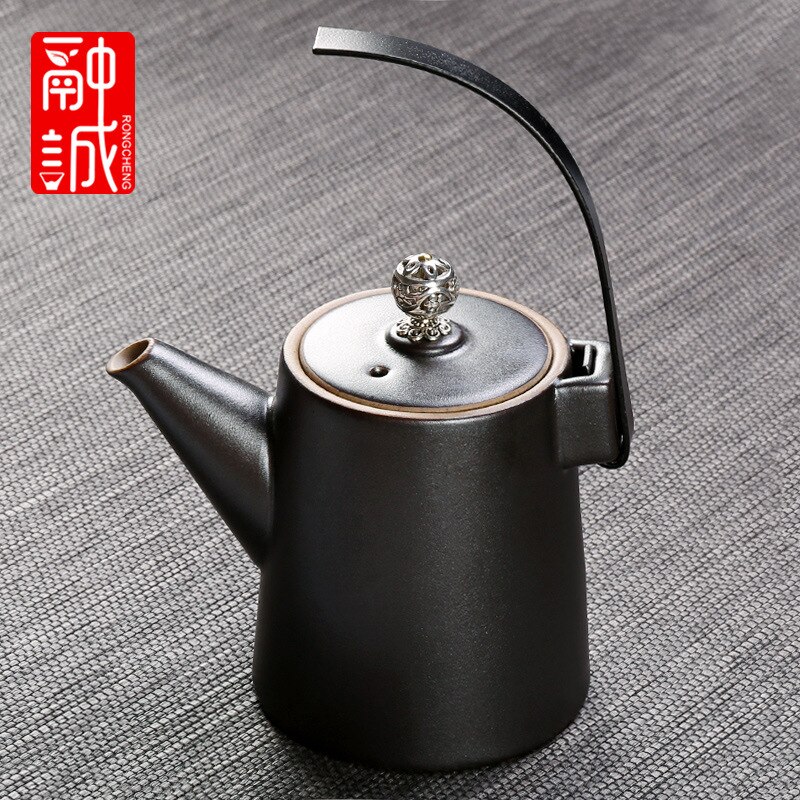 Vintage Tea Loop-handled Teapot Ceramic Retro Tea Making Device Household Copper Handles Single Teapot Tea Kettle Japanese Style: Antique Pottery  Teapot  Hand Ewer Black Zen