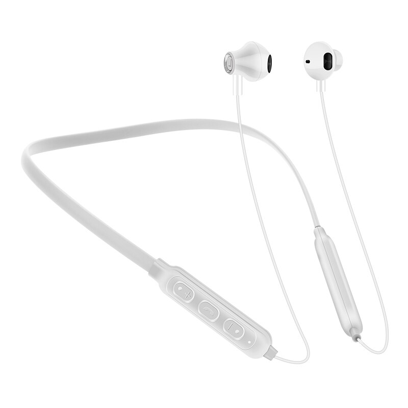 G02 Magnetische Draadloze Bluetooth Oortelefoon Nekband Stereo Sport Headset Handsfree Oordopjes Hoofdtelefoon Met Microfoon Voor Alle Telefoons: White