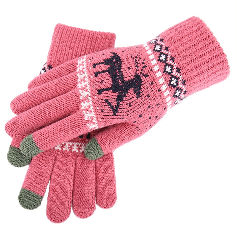 Novo vintage natal veados luvas de malha mulheres engrossar tela sensível ao toque luvas inverno quente neve elk dedo cheio luvas presente natal: rose red