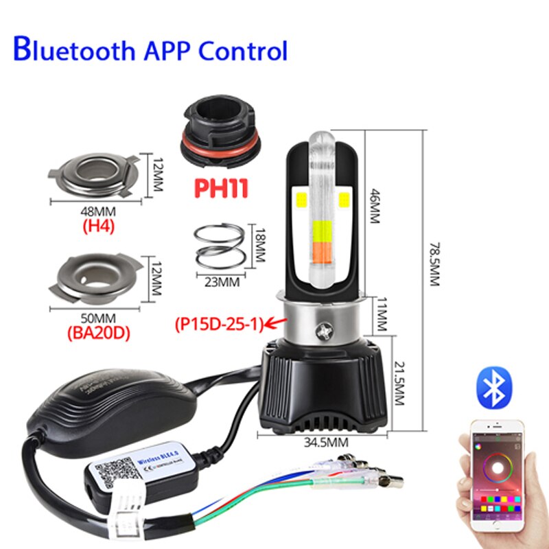 Ba20d Led H4 moto antibrouillard générique en forme de U moto phare P15D-25-1 Ph11 HS1 LED moteur phares ampoules Scooter AC & DC: Bluetooth With PH11
