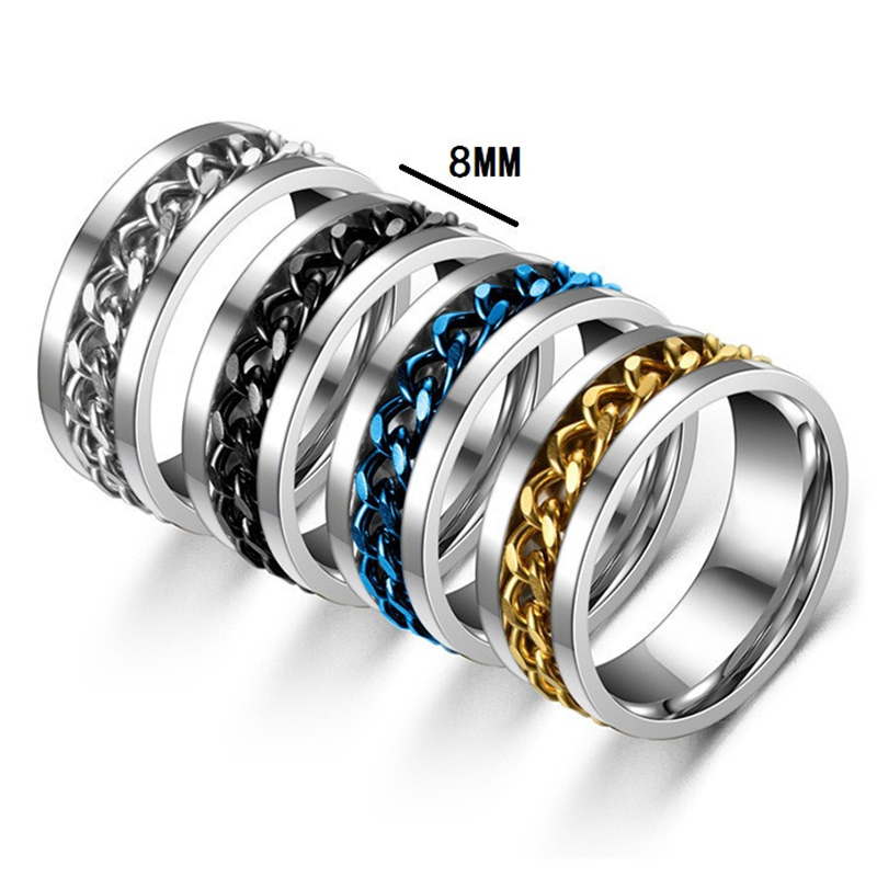 Cool Rotating Anxiety Fidget Rings Titanium Steel Chain Rotable Spinner Finger Ring for Men Women Punk Jewelry Bague Homme