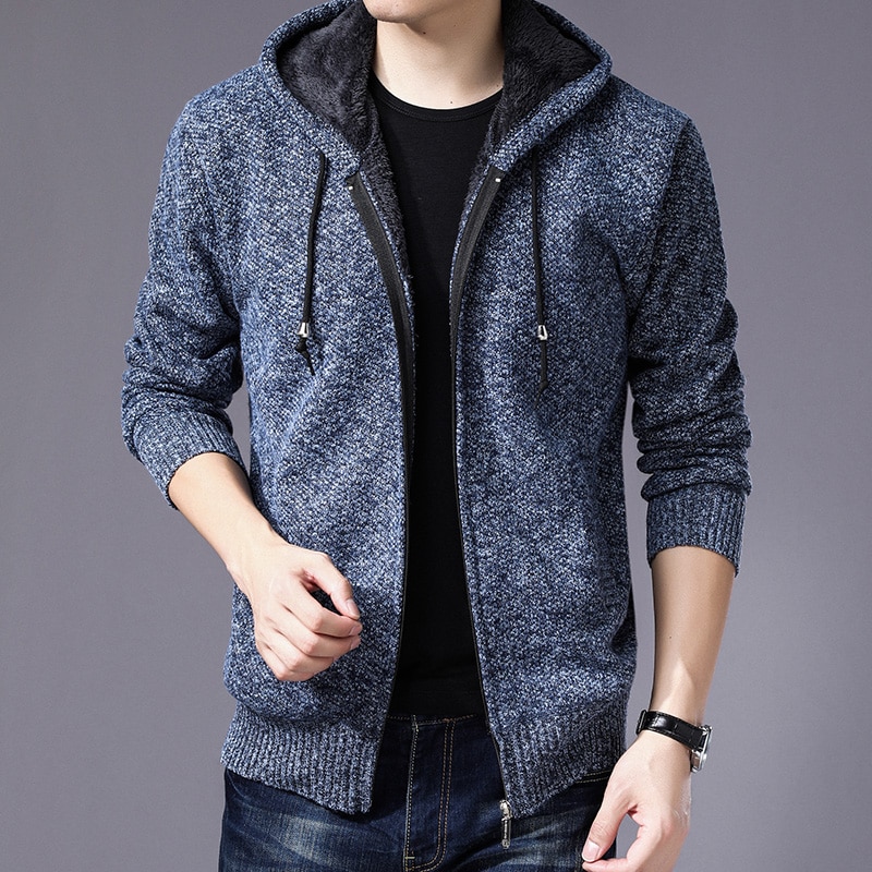 Herfst heren dikke warme gebreide trui effen lange mouw coltrui truien rits wol fleece winterjas comfortabele kleding