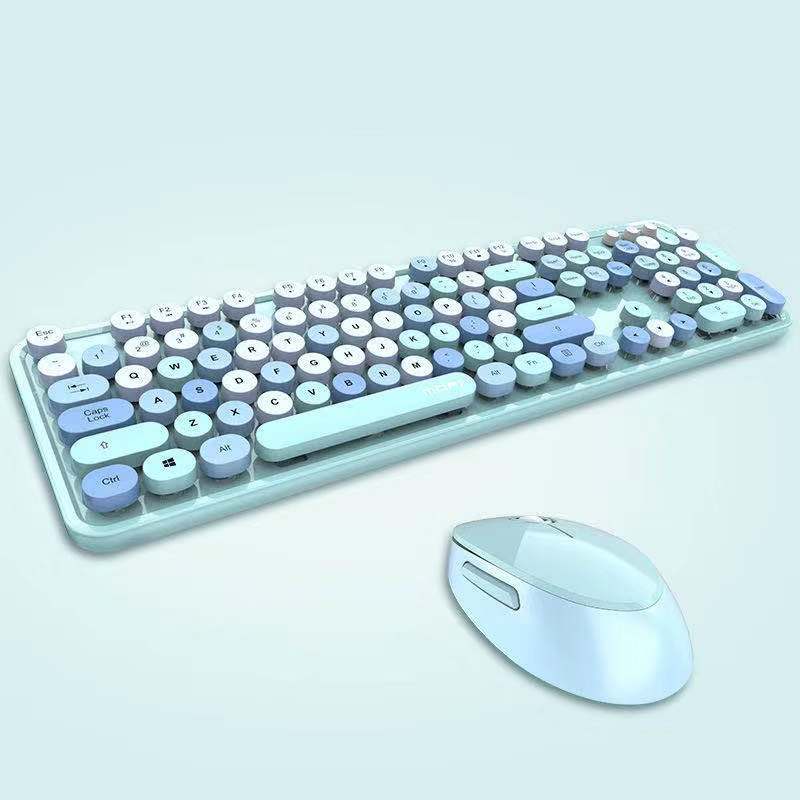 Cool red color wireless keyboard mouse color punk keyboard office: Mixed blue
