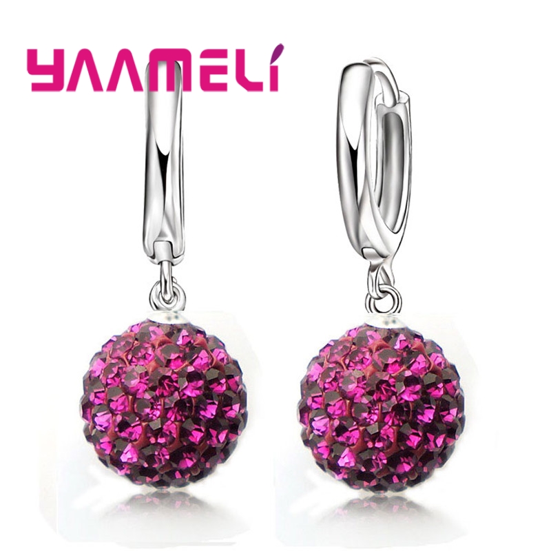Pendientes de plata esterlina 925 para mujer y niña, aretes de cristal austriaco con bola de discoteca, aro con palanca trasera, joyería Huggie,: PALLADIUM
