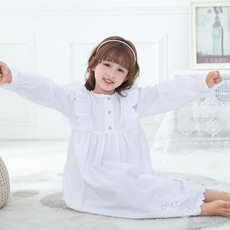 Camisones hasta el tobillo para niñas, ropa de dormir de algodón suave suelta, estilo volantes, para el hogar