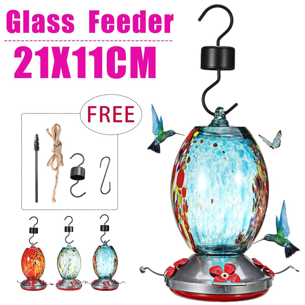 Bird Feeder Hummingbird Feeder Bird Perch For Outdoors Patio Hand Blown Glass Hummingbird Feeder