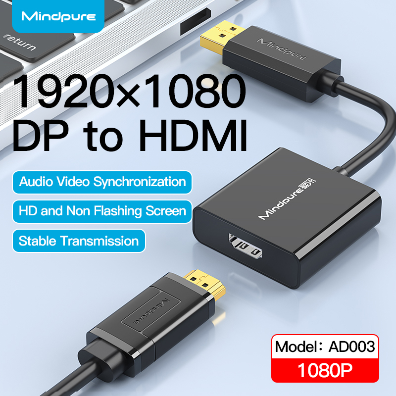 Mindpure 4K Displayport DP to HDMI Adapter 1080P For Desktop PC Laptop Projector Displayport to HDMI Video Audio Cable Converter: black