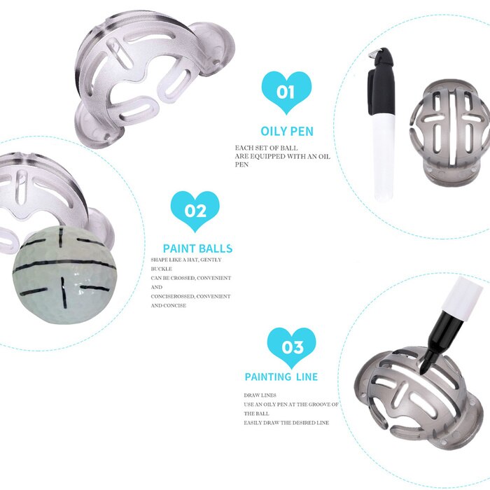 Durable Plastic Golf Ball Liner Marker Template Drawing Marking Spot Liner Alignment Putting Tool with 3 Marker Pens