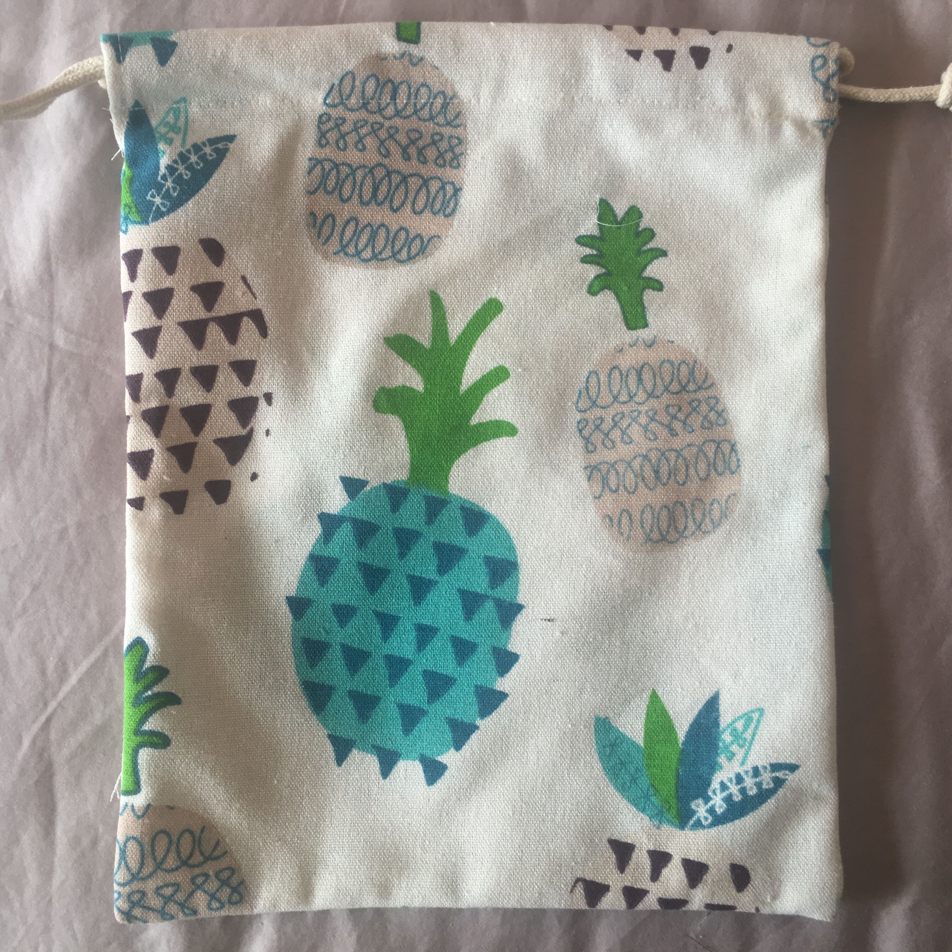 Katoenen trekkoordtasje thuis georganiseerd feesttasje ananas blauw 20312d