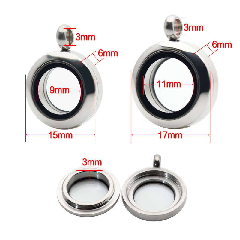 Mini médaillon flottant à mémoire de forme, médaillon rond en acier inoxydable, médaillon torsadé en verre adapté aux chaînes de colliers et de bracelets, 15mm 17mm, 1 pièce