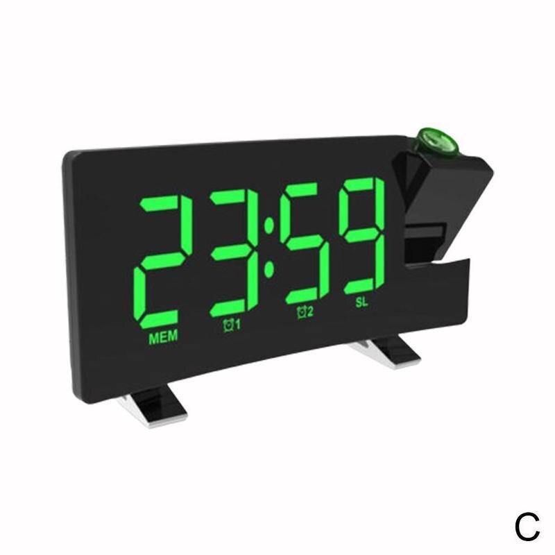 Led Digital Alarm Clock Fm Radio Time Projector Snooze Desktop Wake Up Watch Usb Projection Electronic Curved Double Table Clock: Default Title