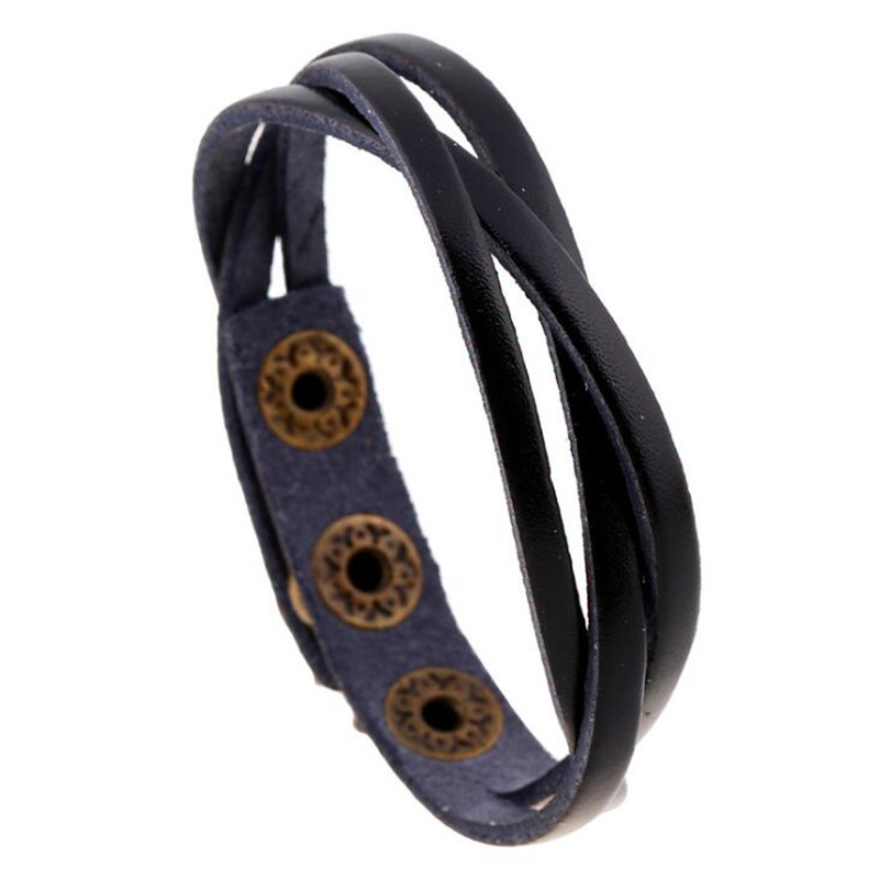 Jahrgang Punk Stil mehrschichtig-wickeln Leder Armbinde für Männliche Multi Farbe retro wickeln Armbänder &Ampere; Armreifen Homme Schmuck: Schwarz