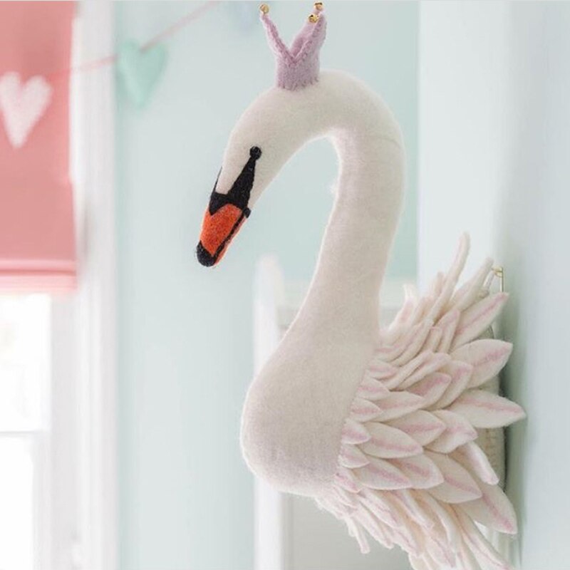 Animales de peluche de juguete de cabeza de cisne decoración de pared guardería habitación de bebé ilustraciones colgantes para la pared hecho a mano Cisne cumpleaños decoración de la boda