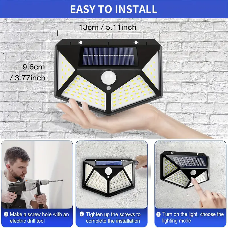 Applique Murale Solaire à 100 LED, 4 Côtés, avec Détecteur de Mouvement, Imperméable, pour Jardin, Cour Extérieure, 1 à 12 Pièces