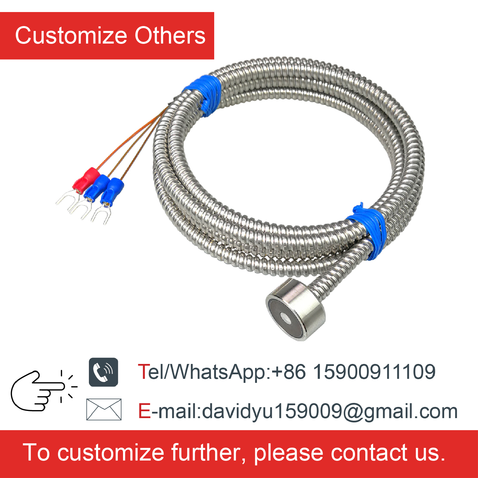 PT100 High Temperature Magnetic Sensor K Type Thermocouple Probe with Metal Hose Industrial Temperature Detector for Coal: Burgundy