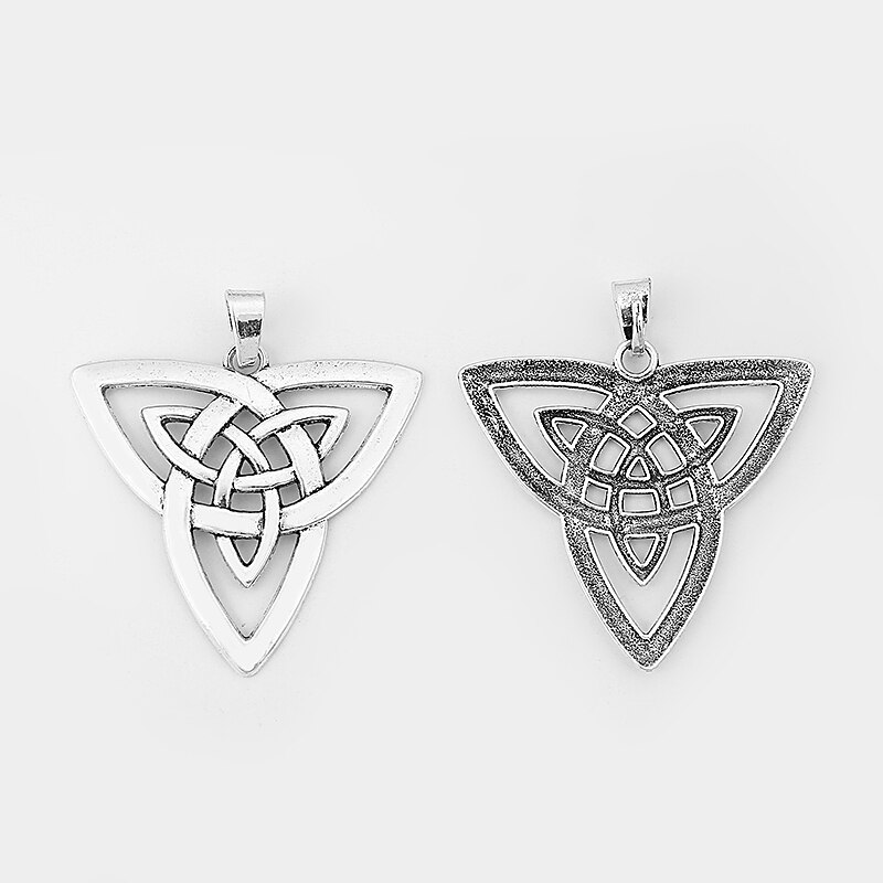 2 uds. De abalorios de plata antigua con nudo keltico grande Trinity Triquetra, colgante para collar, accesorios para fabricación de joyas