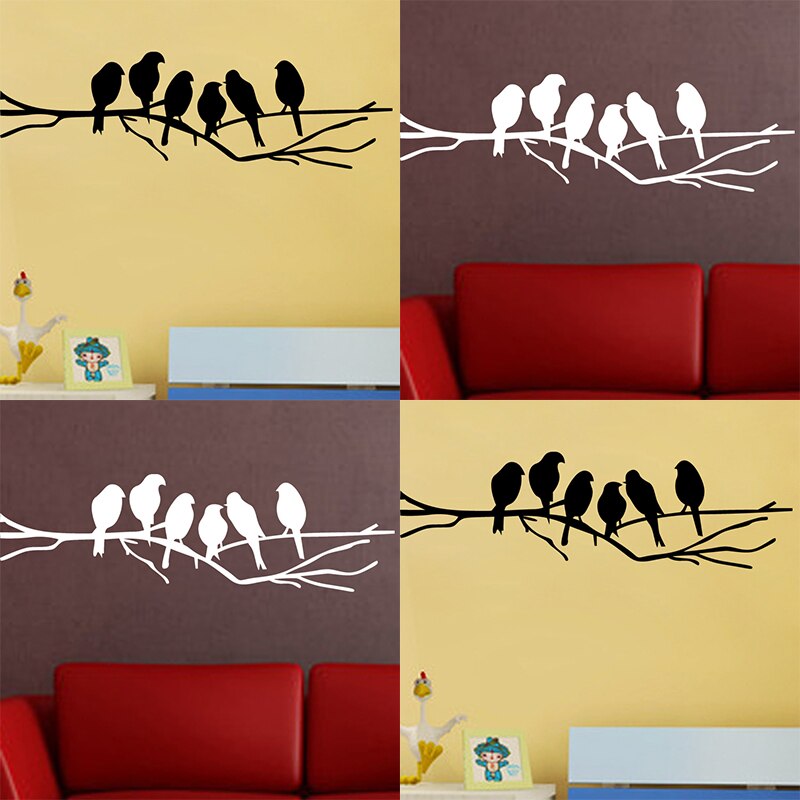 Autocollants muraux oiseaux sur la branche d&#39;arbre, blancs et noirs, pour salon, Stickers artistiques, décoration de maison, fresques amovibles