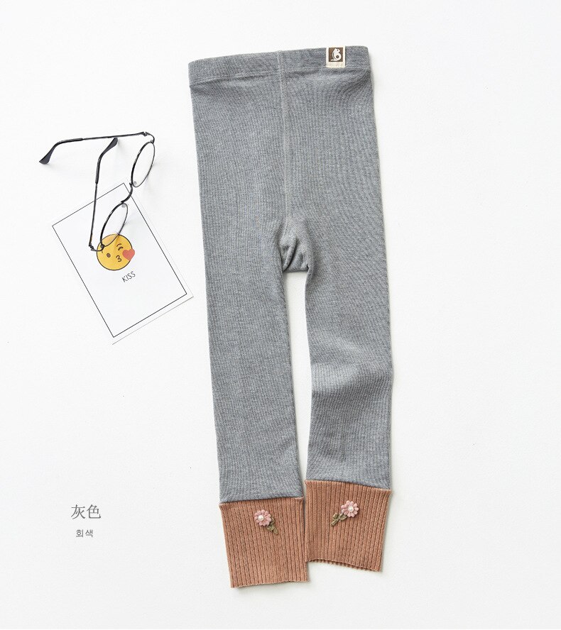 Forår piger leggings koreanske blomster kontrastfarve børns leggings ben bukser pigebukser: Grå / 3t