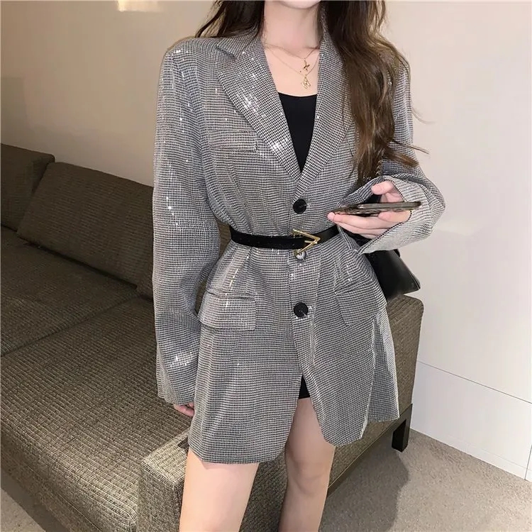 Hstar – petit costume de rue à paillettes pour femme, Blazer ample, coréen, nouvelle veste drapée, bureau, printemps-automne, 2022