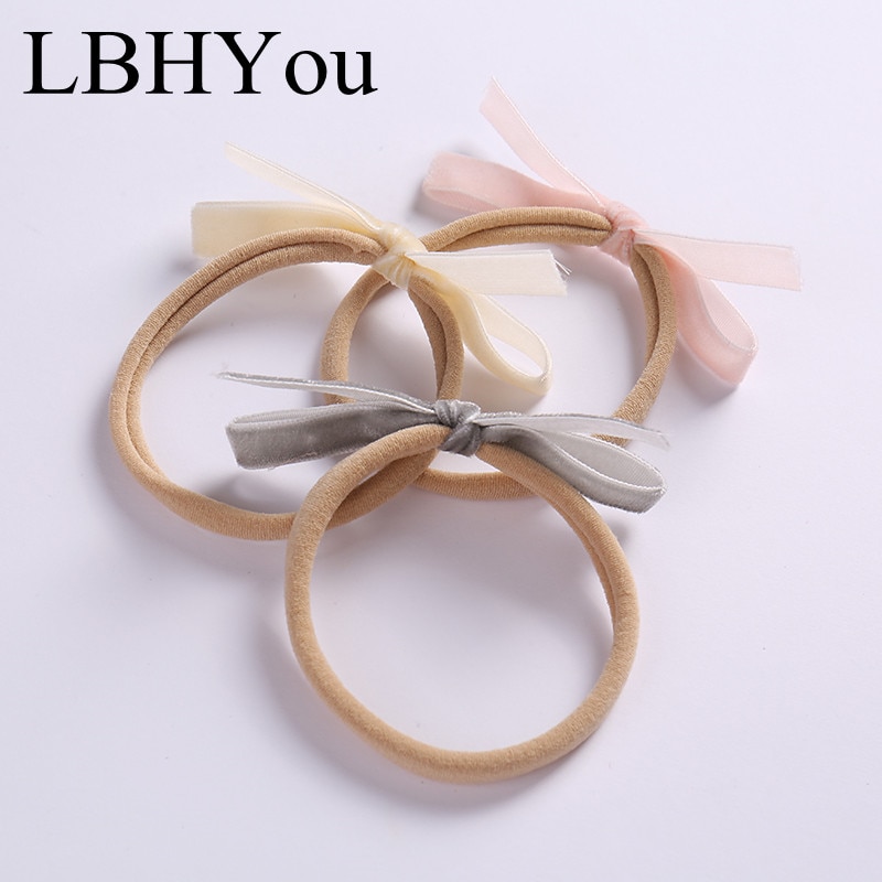 3pcs Sweet Flock Ribbion Bows Nylon Headbands,Super Soft Knotbow Soft Nylon Head Wraps,Newborn Baby Elastic Hairbands Head Wear