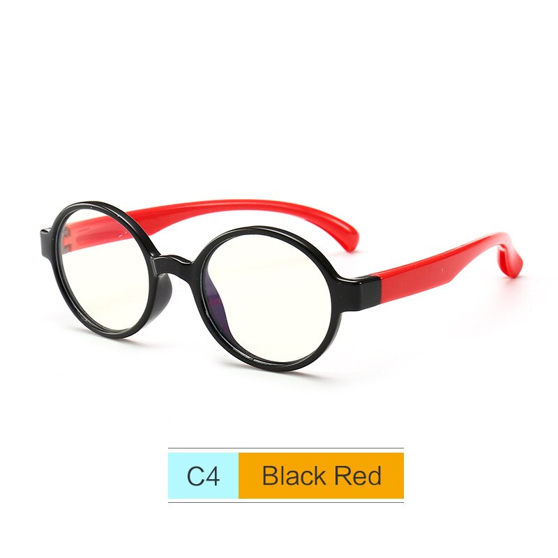 Yooske børn anti blå lys brille ramme børn  tr90 silikone optiske briller dreng pige fleksible runde briller beskyttende: C4 sort rød