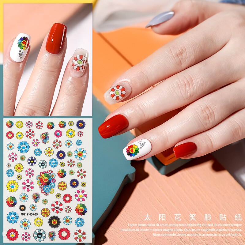 WG006-05 Zonnebloem Patroon 3d Nail Stickers Japan Stijl Nail Decals Terug Lijm Diy Decoraties Gereedschap Voor Nail Wraps