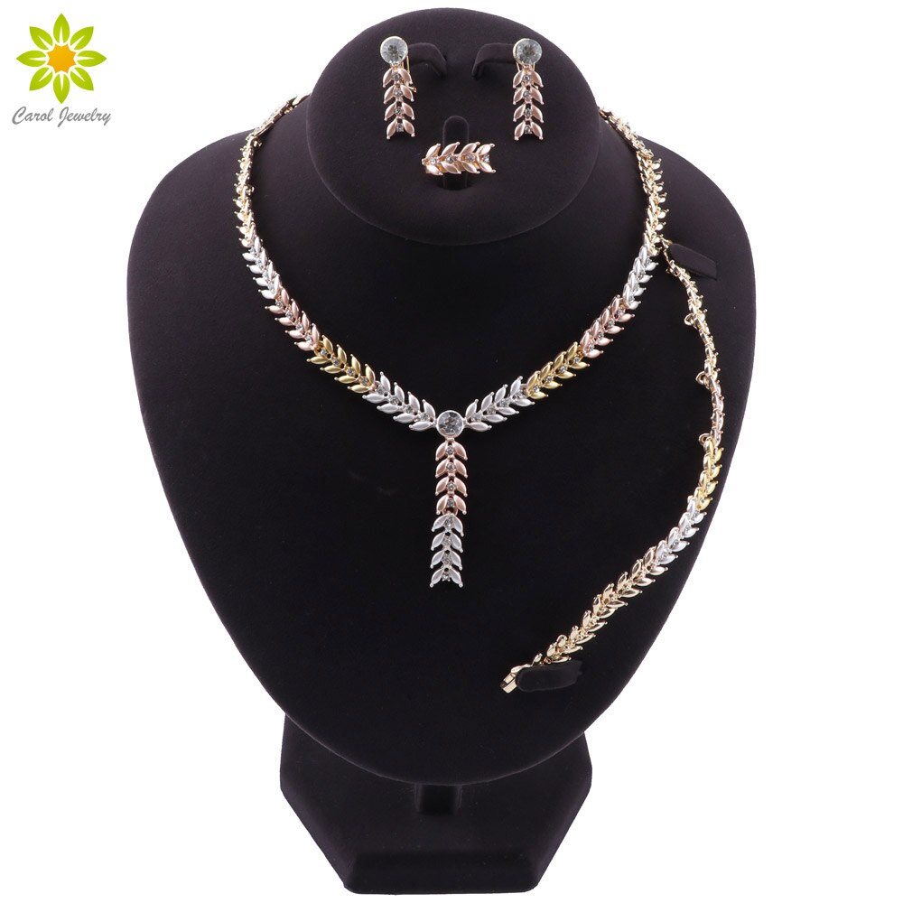 Dubai Gold Color Leaves Shape Necklace Sets Nigerian Wedding woman Accessories Jewelry Set African Beads Jewelry Set