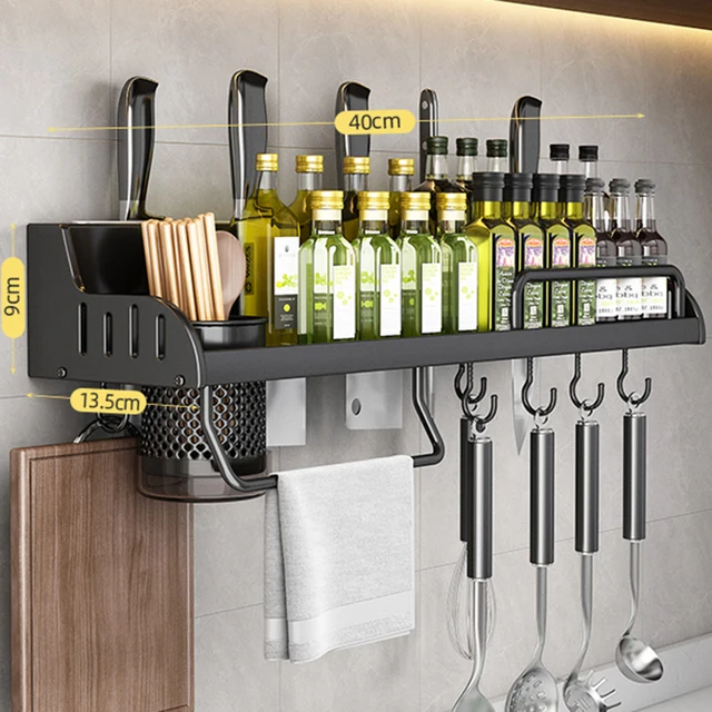 Estante de almacenamiento de cocina, soporte multifuncional para tabla de cortar, estante de pared para especias, estante para utensilios para cocina, soporte para condimentos, organizar: Verde claro