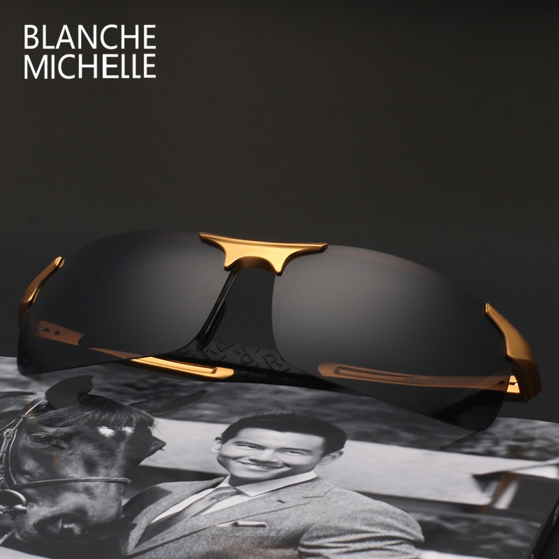Lunettes de soleil de Sport en aluminium magnésium ultralégères de polarisées pour hommes UV400 rectangulaires or lunettes de soleil de conduite en plein air