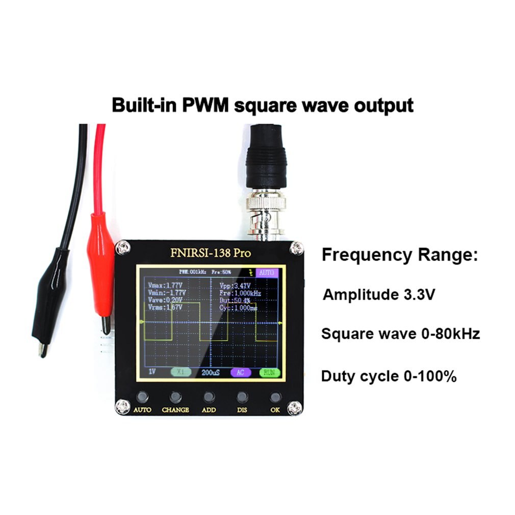 138pro Oscilloscope 2.4 Inch Digital Oscilloscope One Button Auto Adjust PWM Square Waves Output Singles Normal Trigger