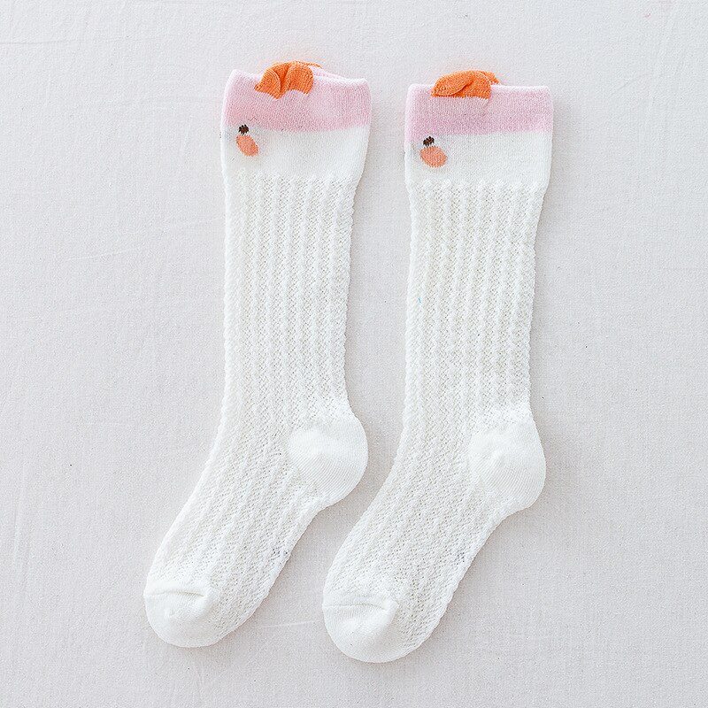 Calcetines de algodón para niños y niñas, medias hasta la rodilla, calentador de piernas, cinta de oso, elásticos, de 0 a 3 años: White Pink Socks