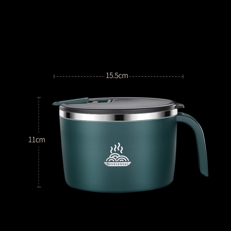 304 Stainless Insulated Lunch Box Sealed 2 Layer Compartment Lunch Box Portable Insulation Bag Anti-scalding Instant Noodle Bowl: noodle bowl green