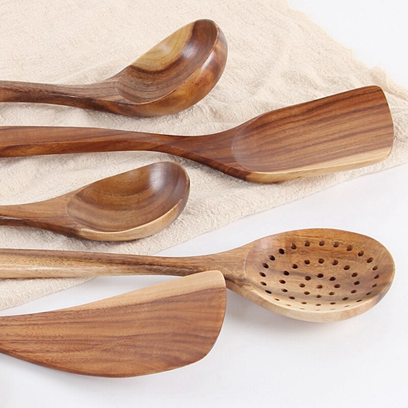 Non-stick Servies Bestek Set Houten Kookgerei Vork Lepel Mes Set Keukengerei Met Lange Handvat Spatel Platte Schop 1 PC