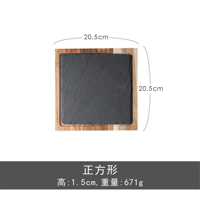 KINGLANG Massief houten snack tray houten lade zwarte LEISTEEN plaat acacia hout omwikkeld plaat westerse Japanse voedsel plaat: A