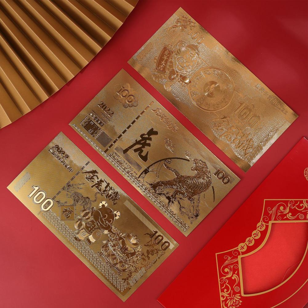 Useful 2022 Spring Festival Tiger Banknote with Red Envelope Faux Golden Foil Year Banknote Practical for Elder