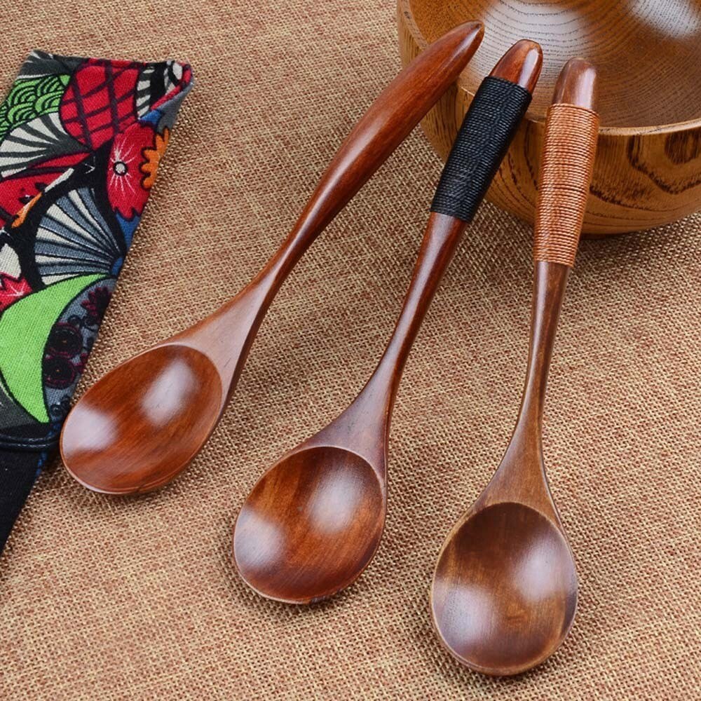 BOBOZHONG Cuchara de Madera,Cocina Agitador de Mezcla Utensilios de Cocina Utensilios para Niños Cuchara de Cocina, de Estilo Janpanese, para Comer mezclar, mezclar,2PCS