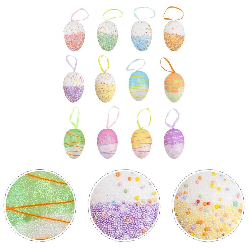 12Pcs Adorable Easter Eggs Decorative DIY Crafts Classic Easter Ornament Simulation Egg Hanging Scene Layout Decoration