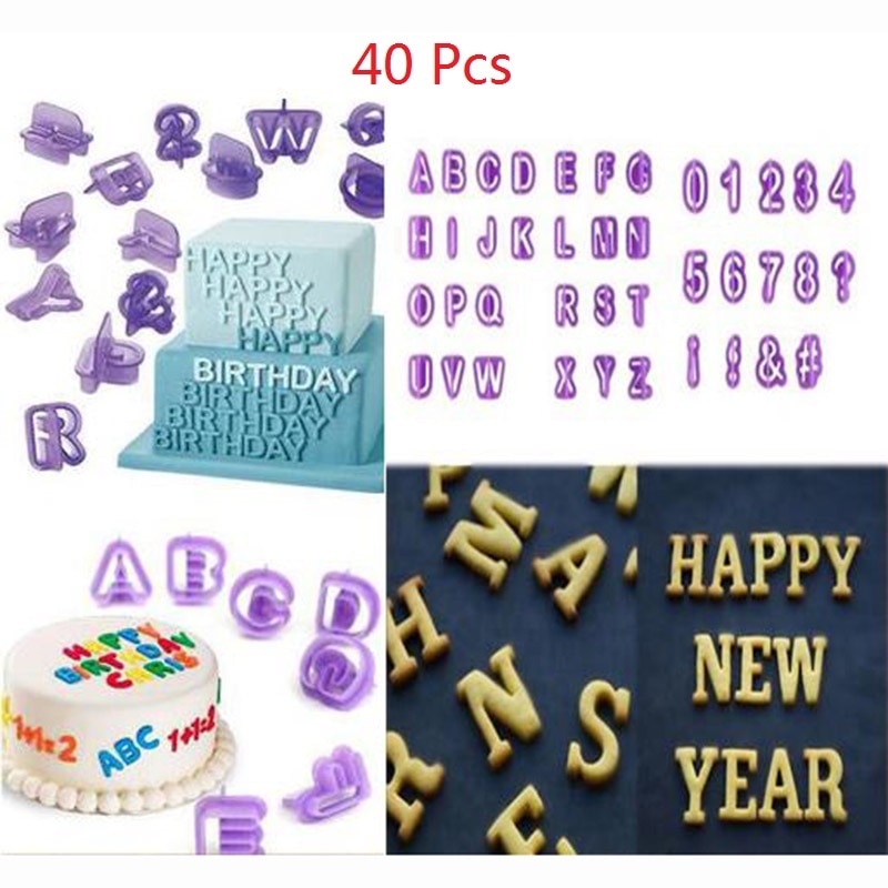 40 Pcs Alfabet Letter Nummer Fondant Cake Biscuit Bakvorm Cookie Cutters En Postzegels Aantal Digitale Mold