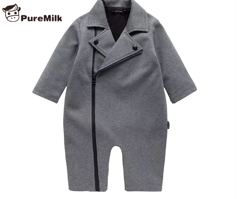 Puremilk Baby Romper Lange Mouw Baby Jongens Kleding Grijs/Zwarte Lente Kleding
