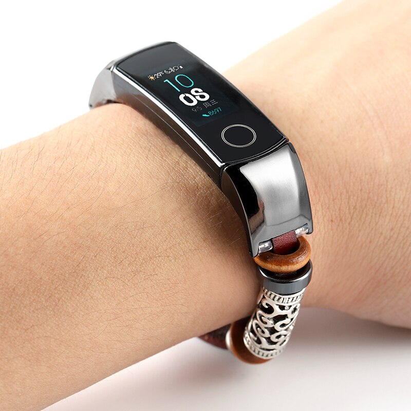 Pulsera de cuero para HONOR Band 5 4 Correa Metal acero inoxidable decoración para HUAWEI HONOR Band 5 Correa pulseras Accesorios: 7775 / For HONOR BAND 4