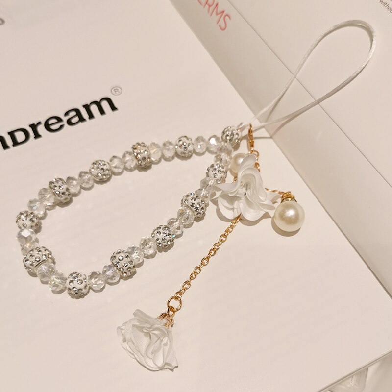 Mobile Phone Straps Mobile phone ornaments Mobile phone accessories Anti-lost lanyard Flowers Pendant: White